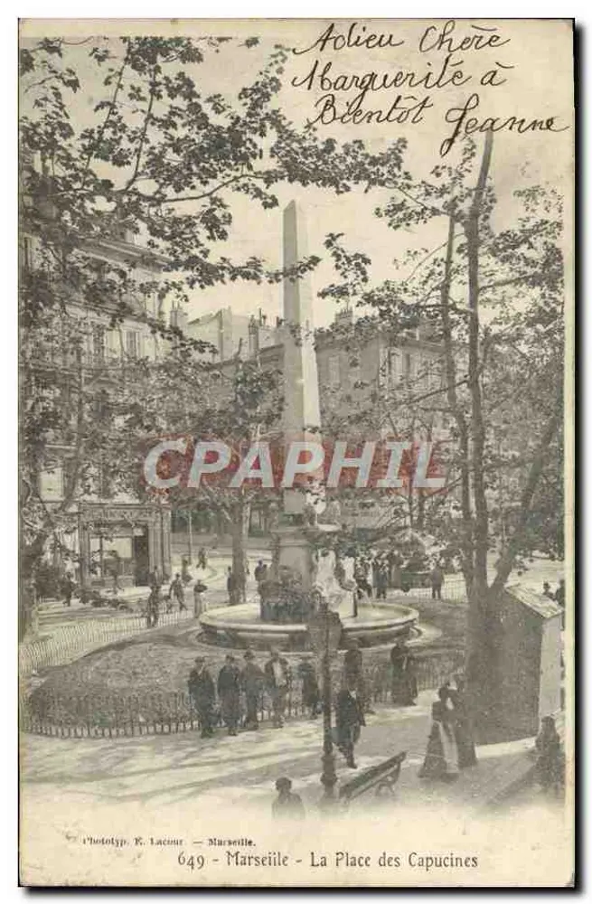 Place des Capucines — Marselha — Fototip. P. Lacour, n° 649 - Frente