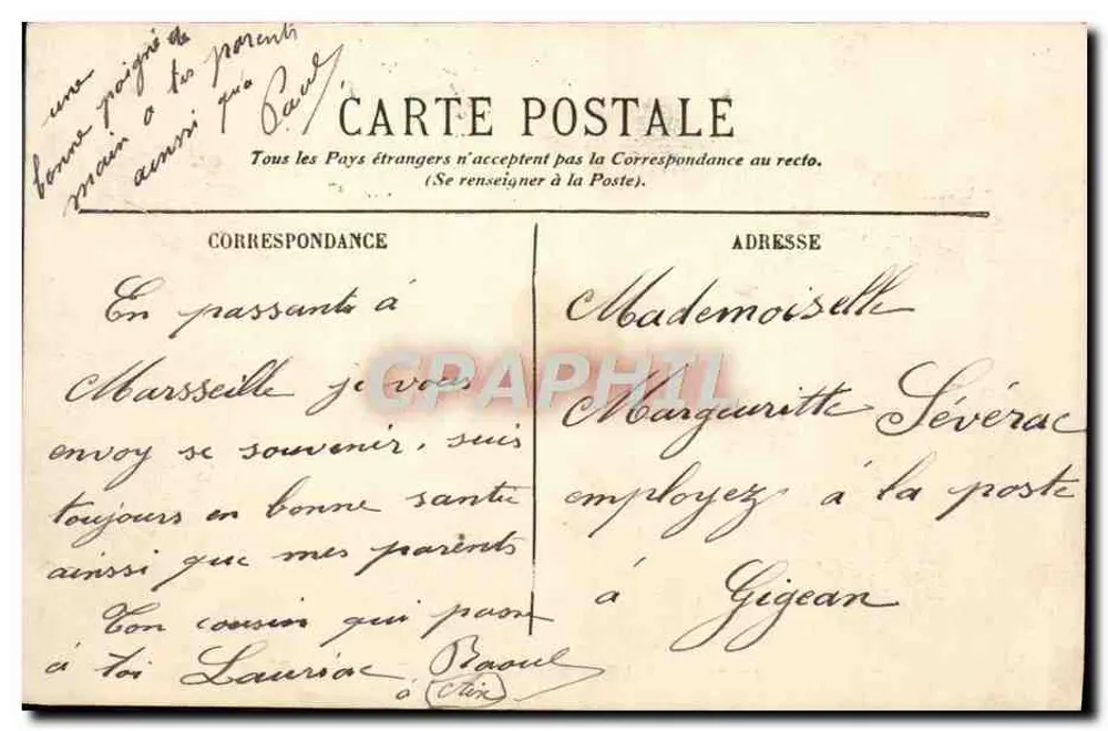 Marseille — Hotel das Correios e Telégrafos — EL. - Verso