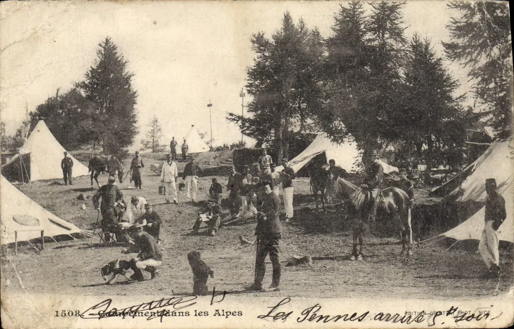 Campement dans les Alpes — Les Pennes arrue S. Loir — ÉDITION CH. TÉNÉPHOT, NICE - Recto