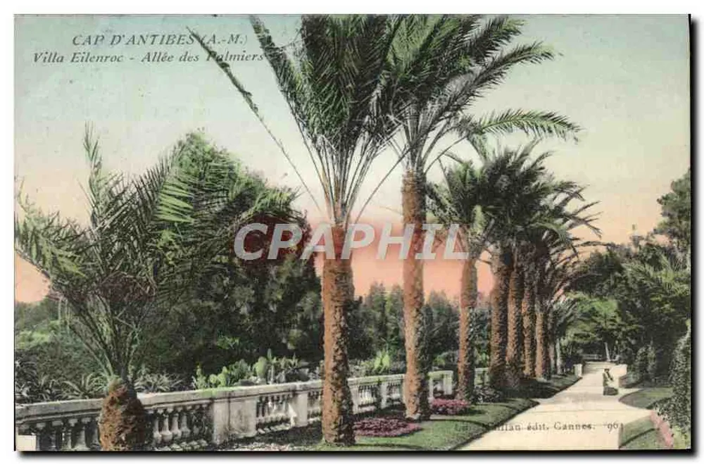 Cap d'Antibes (A.-M.) - Villa Eilenroc - Allée des Palmiers — editor: L. Milan, Cannes, n°90 - Frente