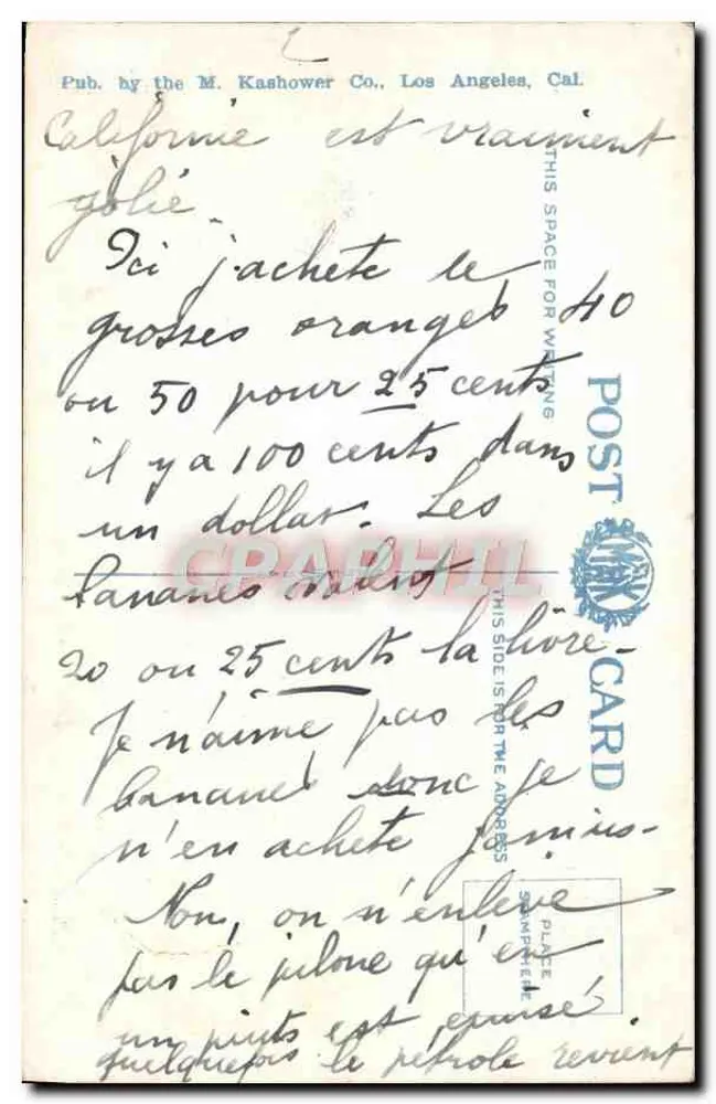 Gipfel des Lookout Mt. Hollywood, Kalifornien — Ansichtskarte n°770 — Verlag M. Kashower Co. - Rückseite
