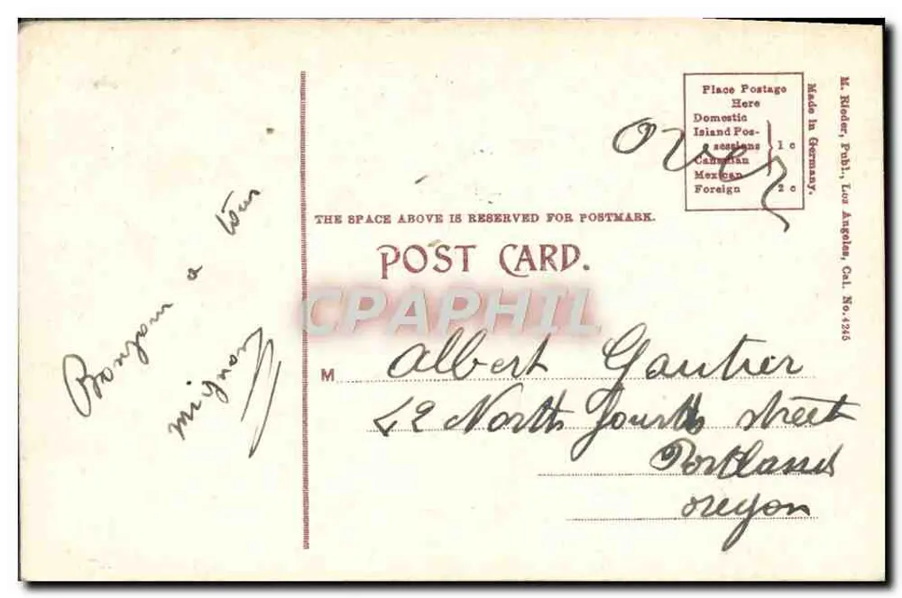 Das Californian Hospital, Los Angeles, Kalifornien — M. Nieder, Verlag, Los Angeles, Kalifornien, Nr. 1235 - Rückseite