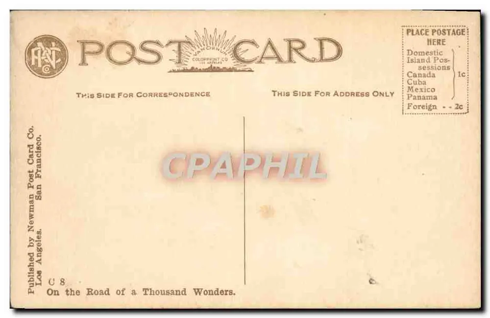 Horse Shoe Curve, Mt. Lowe, Kalifornien — Newman Post Card Co. — C8 - Rückseite
