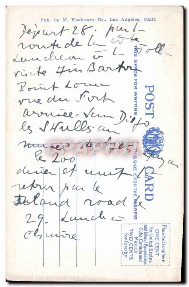 Farol Espanhol Antigo, Point Loma, Califórnia — M. Kashower Co. n° 18 - Verso