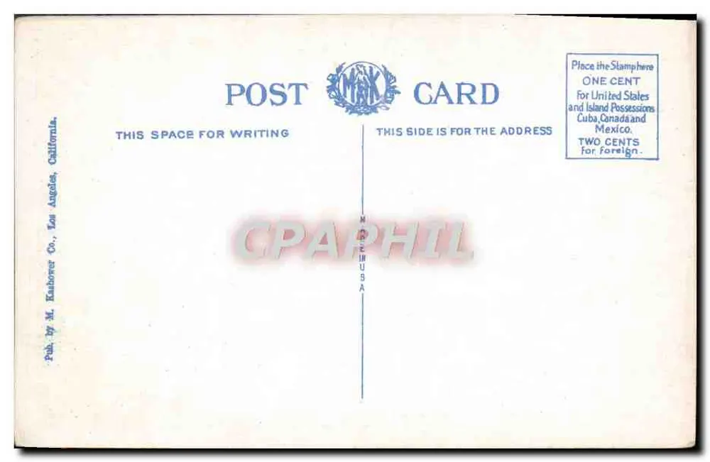 Árvores de Pimenta na Califórnia — 844 — Pub. by M. Kahower Co., Los Angeles, Califórnia - Verso