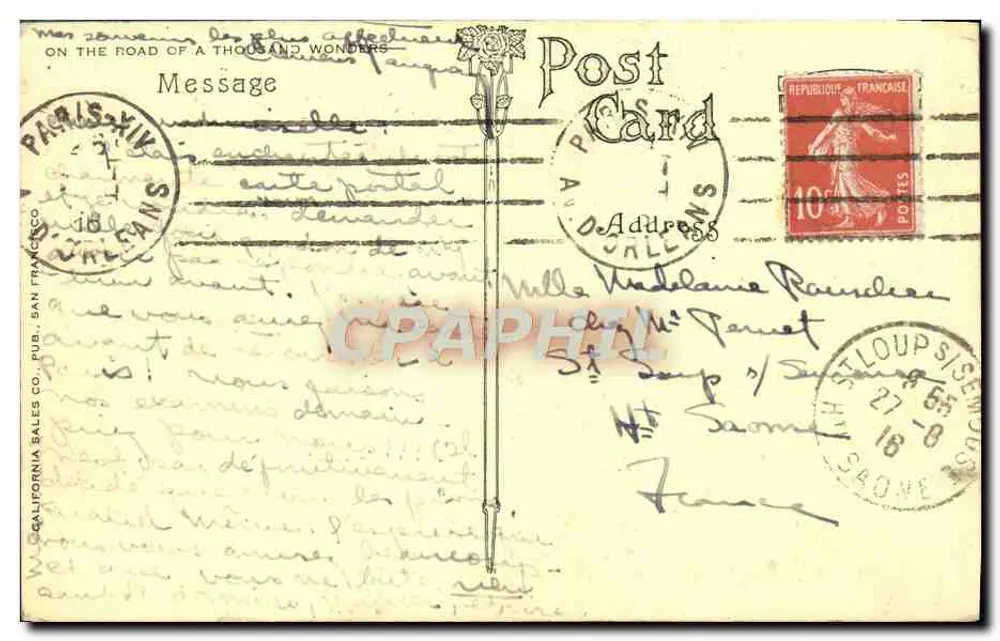 Paris XIV — Message — California Sales Co. Rub. Nr. 18 - Rückseite