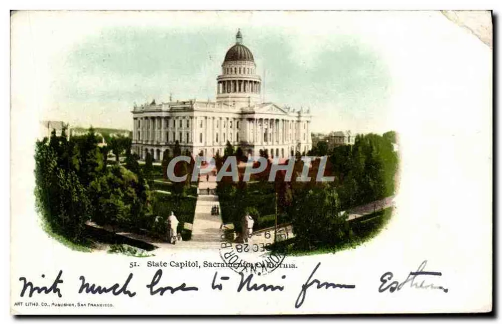 Capitole de Californie — vue du bâtiment avec colonnades et dôme — éditeur ART LITHO. CO., SAN FRANCISCO, n° 51 - Frente