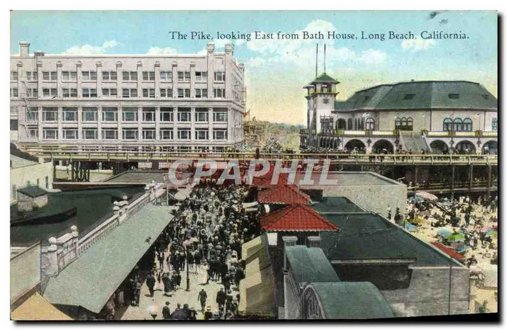 The Pike, Blick nach Osten vom Bath House, Long Beach, Kalifornien — Verlag: Geo. Softmer, Los Angeles, CAL - Vorderseite