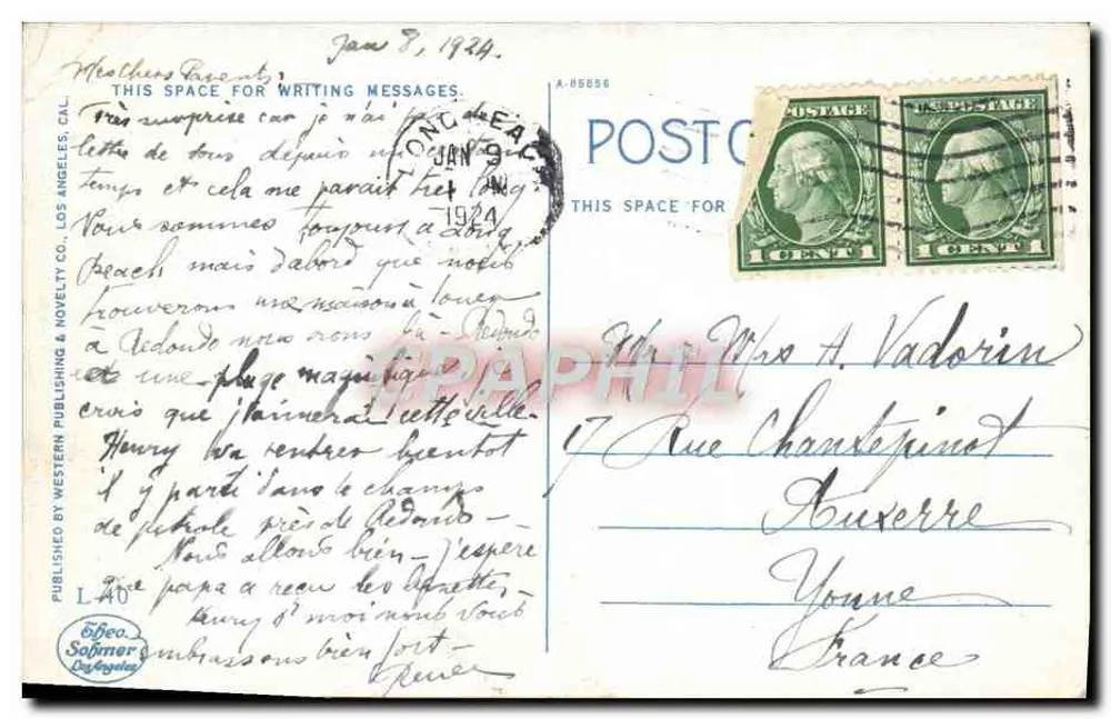 The Pike, Blick nach Osten vom Bath House, Long Beach, Kalifornien — Verlag: Geo. Softmer, Los Angeles, CAL - Rückseite