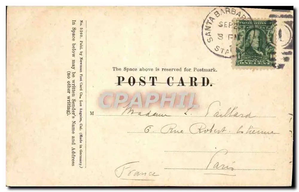 일반적인 캘리포니아 주택 거리 — 샌타바바라 — Newman Post Card Co. (No. 5260) - 뒷면
