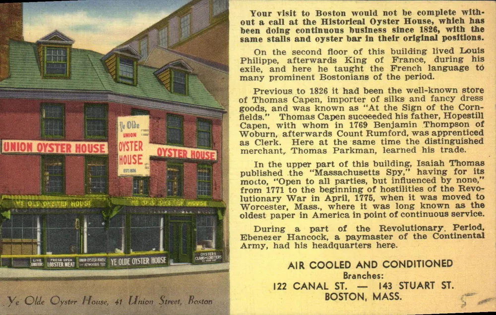 Ye Olde Oyster House — Boston — Verlag Tichnor Bros. Inc. Nr. 72042 - Vorderseite