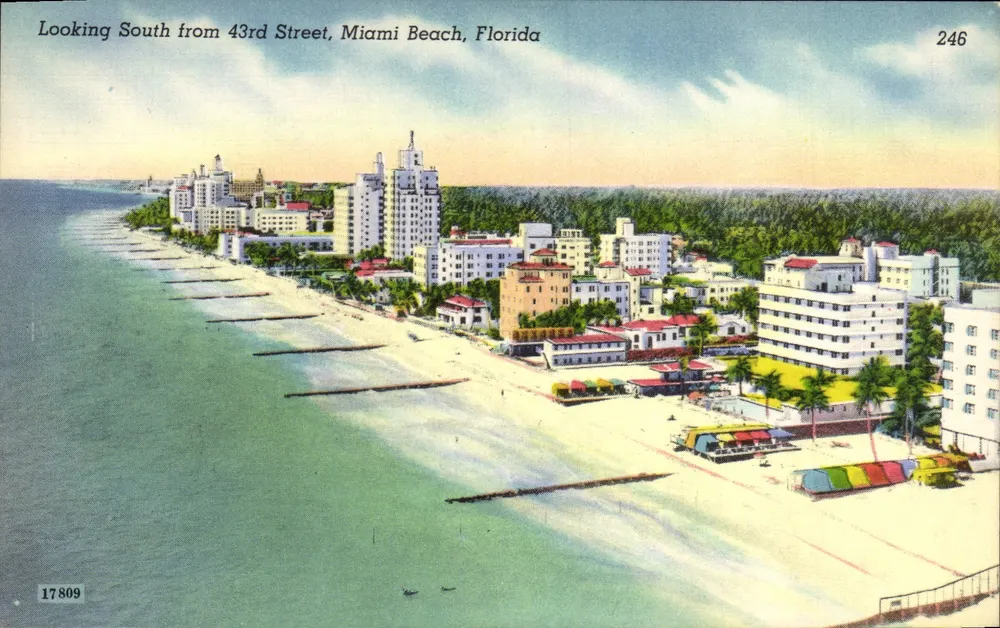 Ausblick nach Süden von der 43. Straße, Miami Beach, Florida — Olympia Bldg. Publication, Boston, Mass. U.S.A. Nr. 246 - Vorderseite