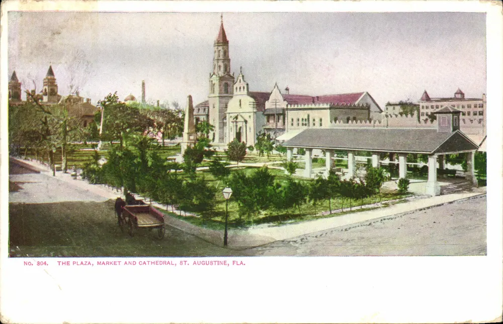 La Plaza, Markt und Kathedrale, St. Augustine, FLA — Nr. 804 — Verlag: Poster & Reynolds, St. Augustine, FLA - Vorderseite