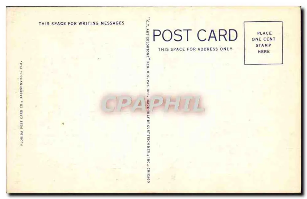 Árvore de Banana Mostrando Botão e Fruta na Flórida — série 643 — Florida Post Card Co., Jacksonville, FL - Verso