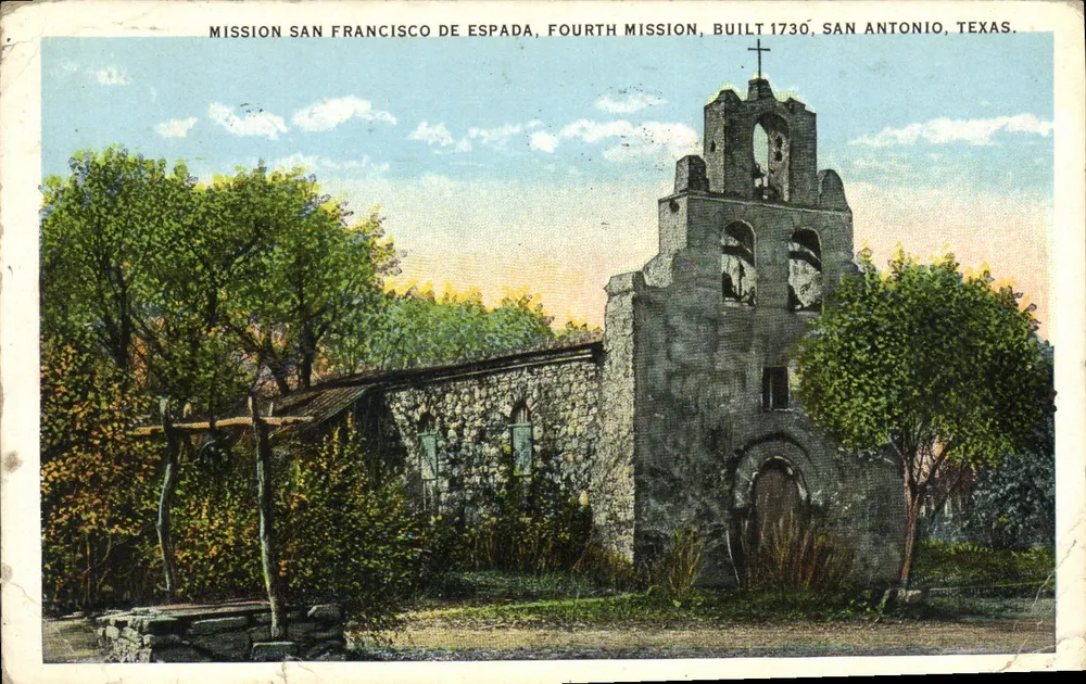 Mission San Francisco de Espada — vierte Mission, Verleger NIC TENG, TEXAS - Vorderseite