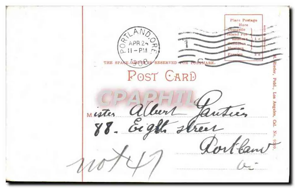 Aussicht von King Street von Washington Street, Portland, Ore. — Verlag M. Richter, Phil., Los Angeles, Cal. Nr. 1900. - Rückseite