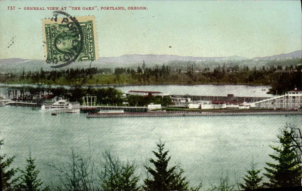 Vista geral de "The Oaks", Portland, Oregon — editor Edward H. Mitchell, n° 737 - Frente
