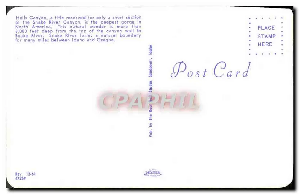 Hells Canyon — seção do canyon do rio Snake — The Rassiel Studio, Sandpoint, Idaho - Verso