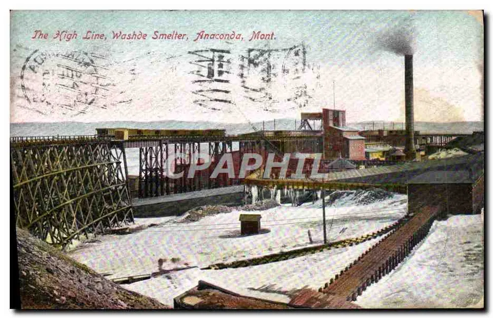 The High Line, Washde Smelter, Anaconda, Mont. — Antike Ansichtskarte - Vorderseite