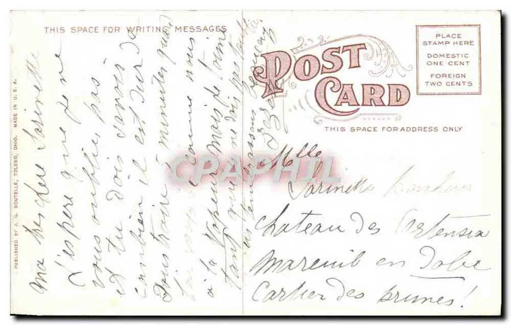 Insel im Maumee River, Toledo, Ohio — Verlag J. G. Bouvelle, Nr. 12982 - Rückseite