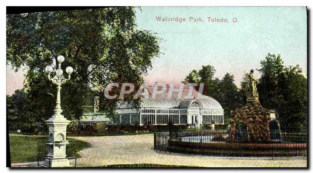 Walbridge Park, Toledo, O. — Jardim com estufa e fonte — Publ. by Edward M. Wright, Toledo, O. - Frente