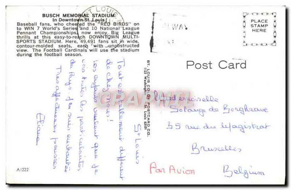 Stade Busch Memorial — St. Louis — ST. LOUIS CO. POSTCARD CO. - Achterkant