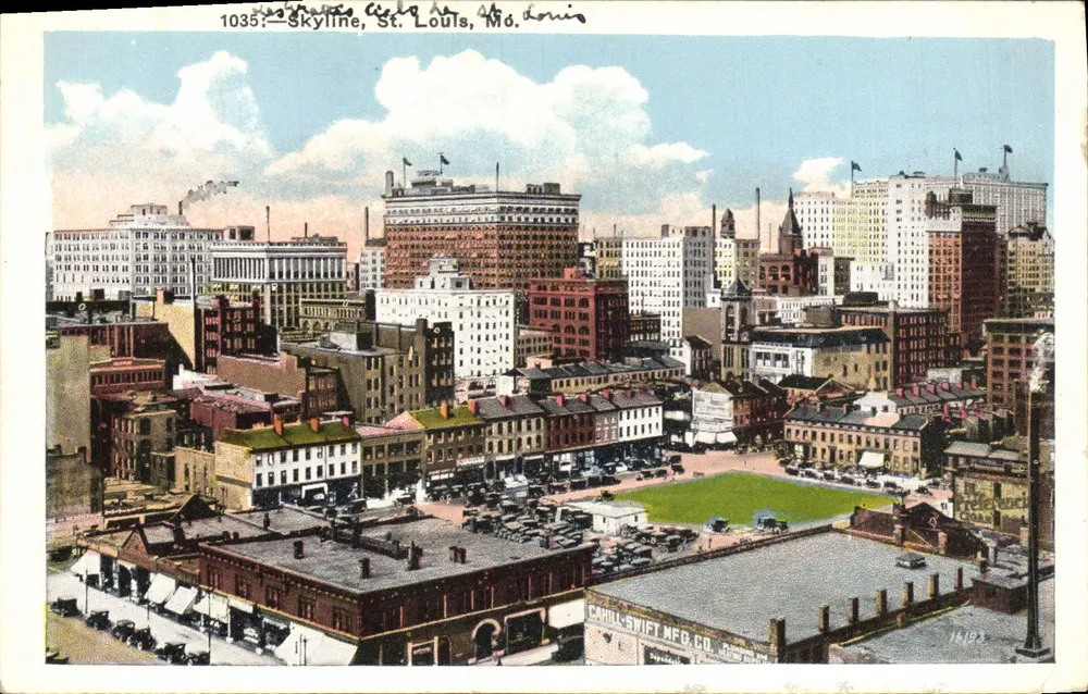 Skyline, St. Louis, Mo. — Vista aérea da cidade — Série Beacon, n° 1035 - Frente