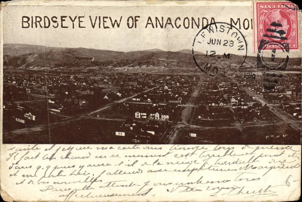 Vista aérea de Anaconda, Missouri — editor no visible, número de serie no legible - Anverso