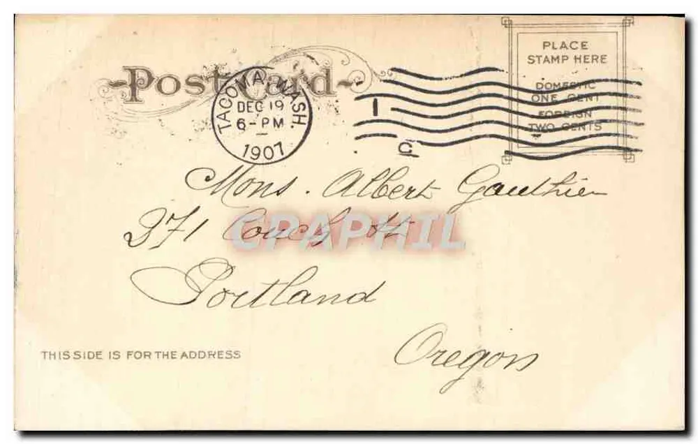 Hotel Tacoma und Totempfeiler, Tacoma, Washington — Verlag E.P. Charlton & Co. - Rückseite