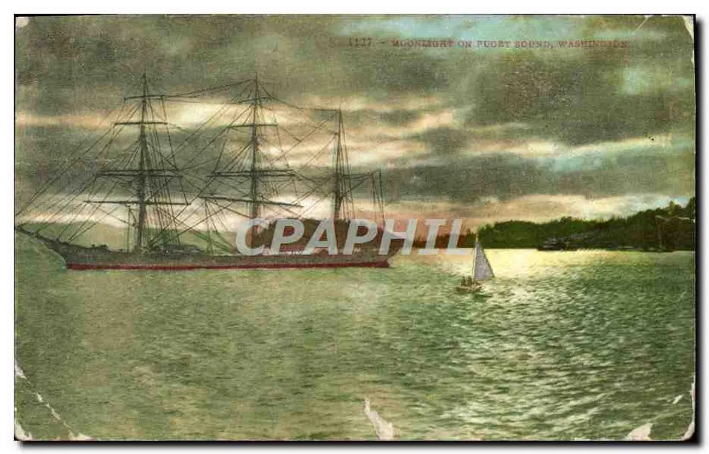 Croiseur à voile — Scène de nuit sur le Sound de Puget — éditeur : This Space for Correspondence - Anverso