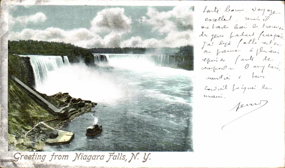 Cascata do Niagara — vista das quedas com barco — editor desconhecido, número de série não visível - Frente