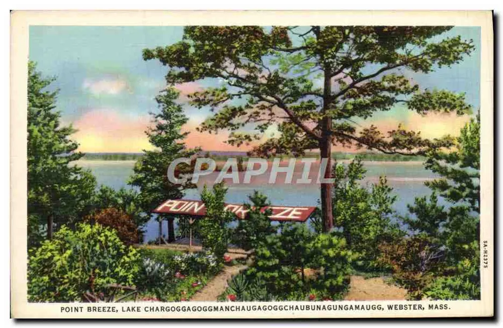 Point Breeze, Lago Chargoggagoggmanchaugchaubunagungamaugg, Webster, Mass. — American Art Post Card Co. — n° SA-41237 - Recto