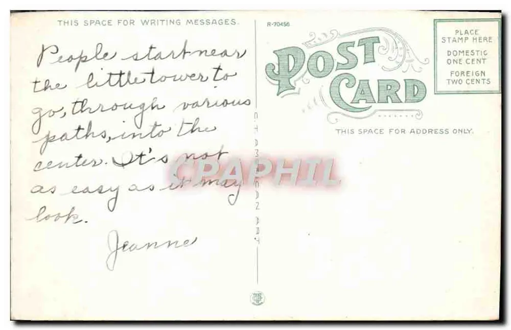 Cedar Hill Maze — Waltham, Mass. — Carta postal R-70456 - Verso