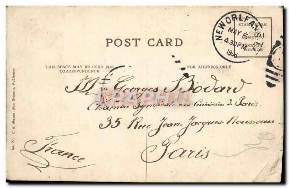 Sugar Mill and Quarters Near New Orleans, LA — éditeur C. B. Mason, n° 27 - Rückseite