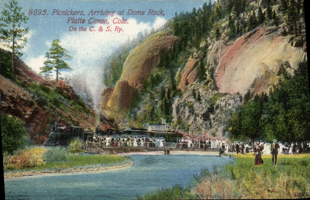 Picknicker, Ankunft am Dome Rock, Platte Canon, Colo. — Auf der C. & S. Ry. — H.R. Schmidt & Co., Wichita-Denver - Vorderseite