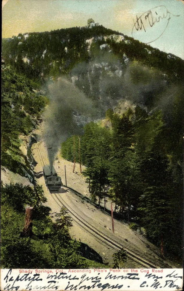 Shady Springs, Col. — Aufstieg zum Pike's Peak über die Zahnradbahn — Litho-Chrome, Nr. 10810 - Vorderseite