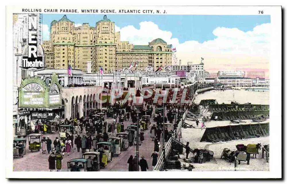 Rolling Chair Parade, Escena Invernal, Atlantic City, N.J. — NER Theatre — n° 76 - Anverso