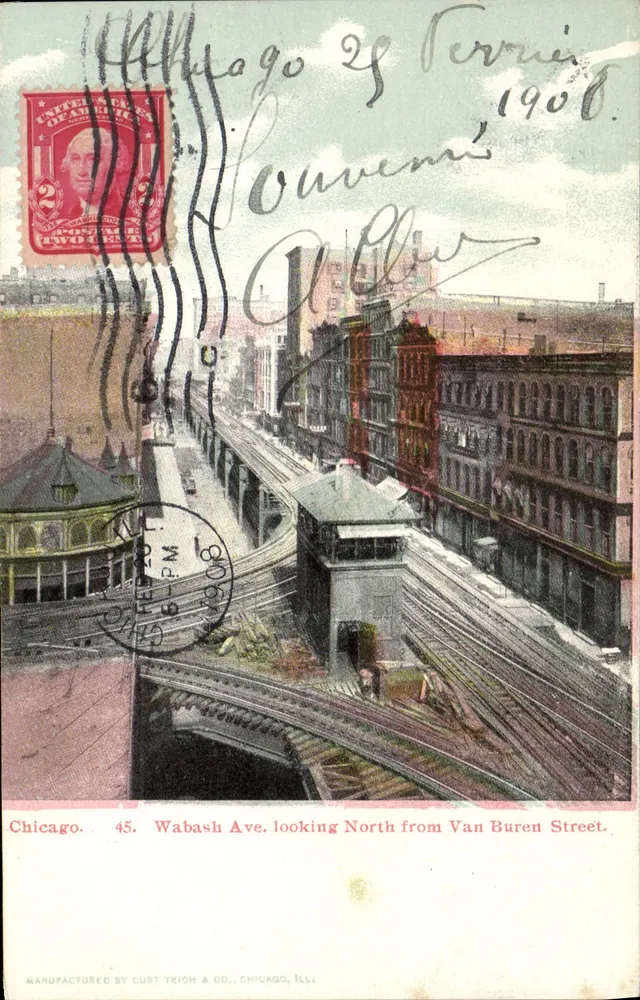 Chicago — Vue de Wabash Ave. vue du Nord depuis Van Buren Street — Curt Teich & Co., Chicago, Ill. - Recto
