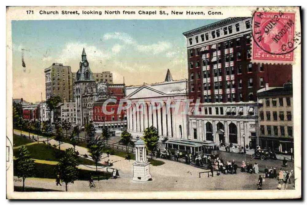 Ansicht der Church Street, New Haven, Conn. — Blick nach Norden von Chapel St. — Verlag Morris Berman, Nr. 6712 - Vorderseite