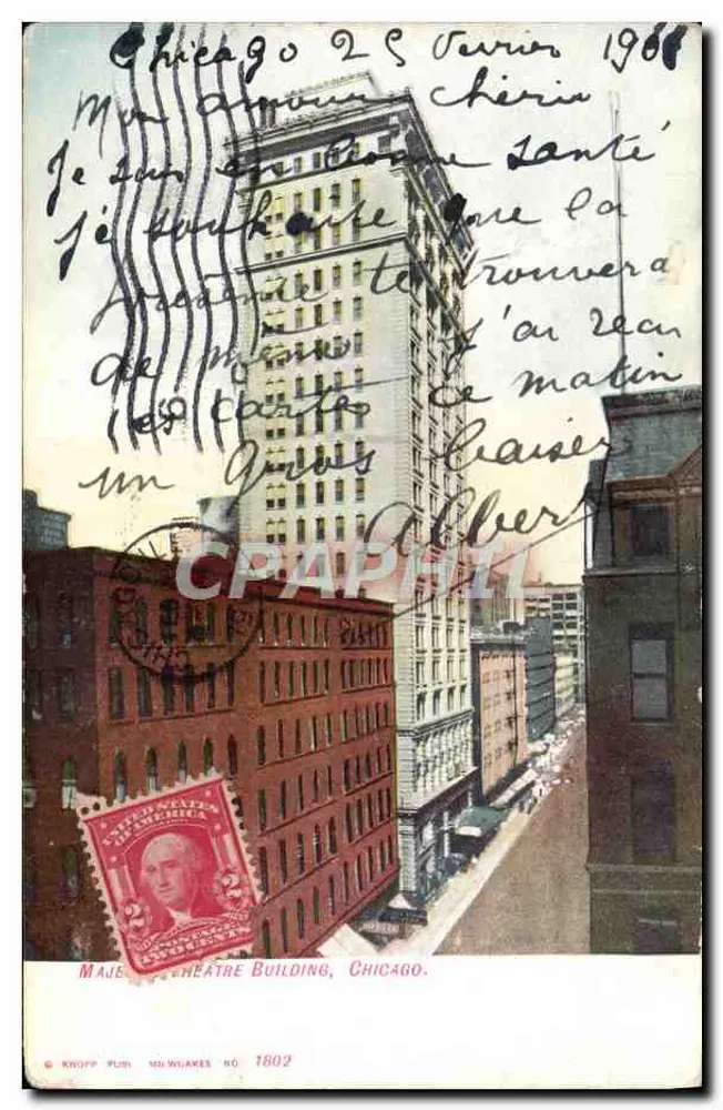 Edifício do Teatro Mauss, Chicago — vista urbana — editor Knopp Publ. n° 1802 - Frente
