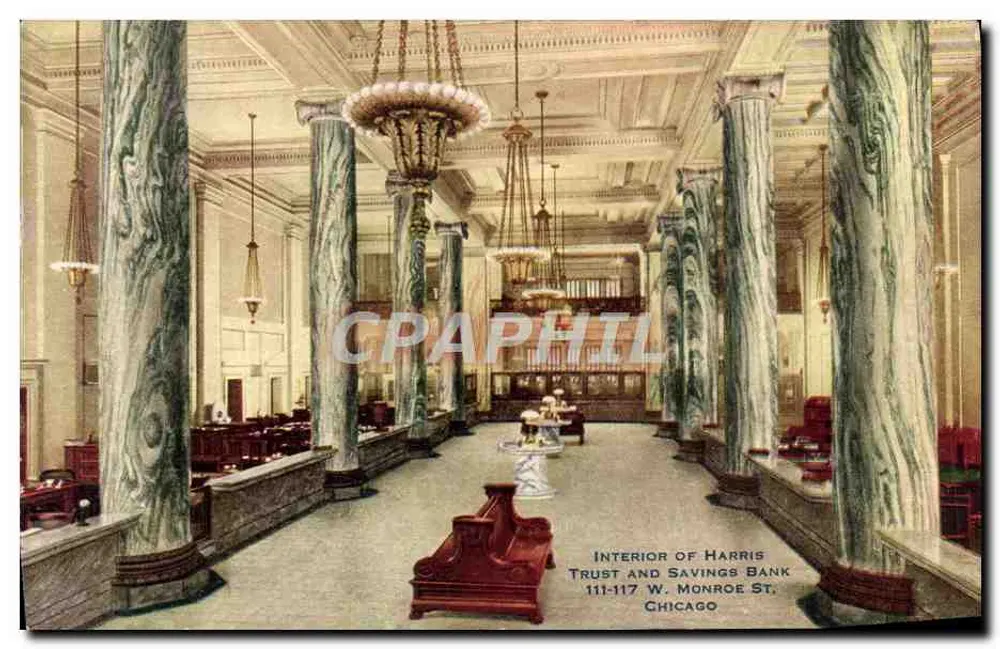 Innenraum der Harris Trust and Savings Bank — Chicago — Verlag V. O. Hammon Publishing Co. - Vorderseite