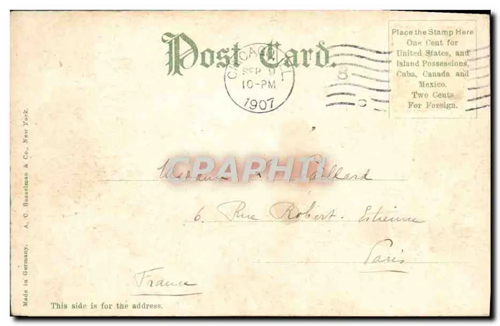 Union Stock Yards, Chicago, Ill. — luftaufnahme der Gehege mit Kühen — Verleger A. C. Rosselman & Co., n° 1715 - Rückseite