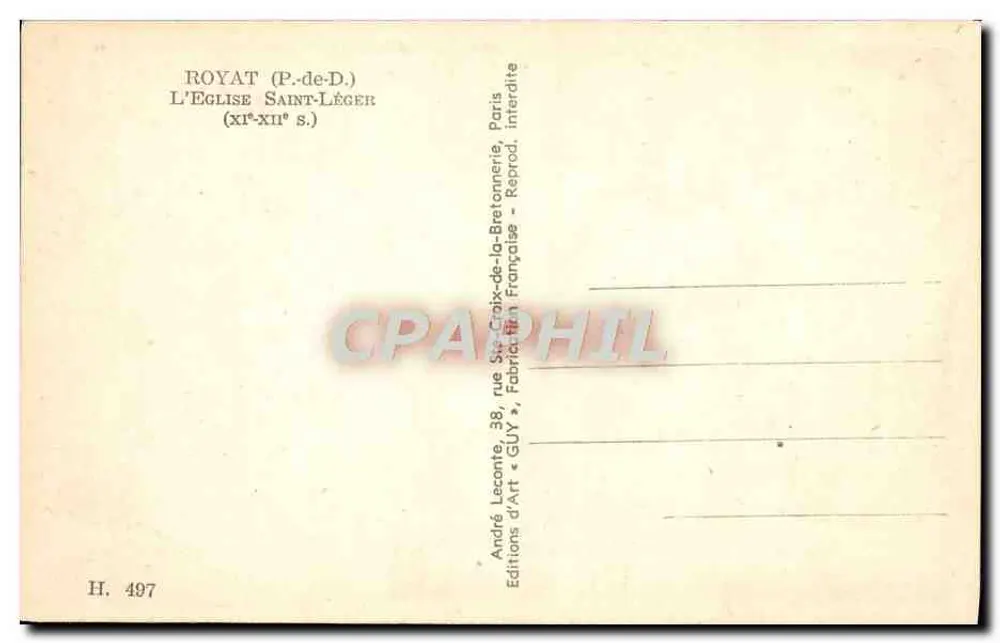 Royat — Igreja de São Léger (séculos XI-XII) — Éditions GUY - Verso
