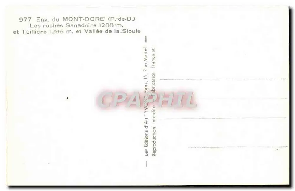 Umgebung von Mont-Dore — Felsen Sanadoire 1288 m. und Tuillières 1295 m. — Éditions d'Art Yvon, Paris - Rückseite