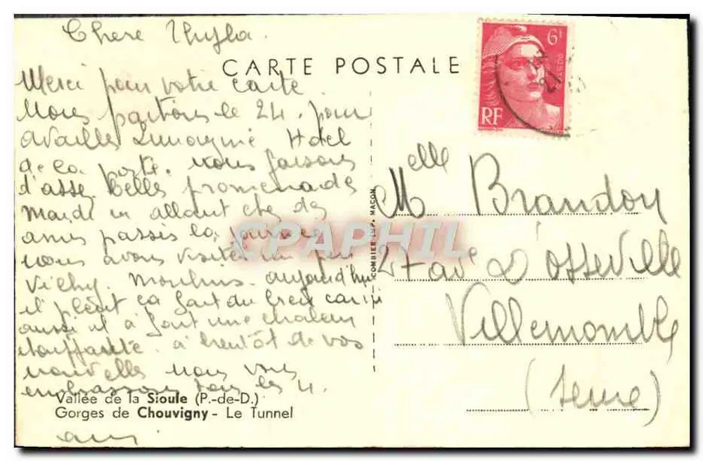 Gorges de Chouvigny — Le Tunnel — éditeur Combière & Macson - Verso