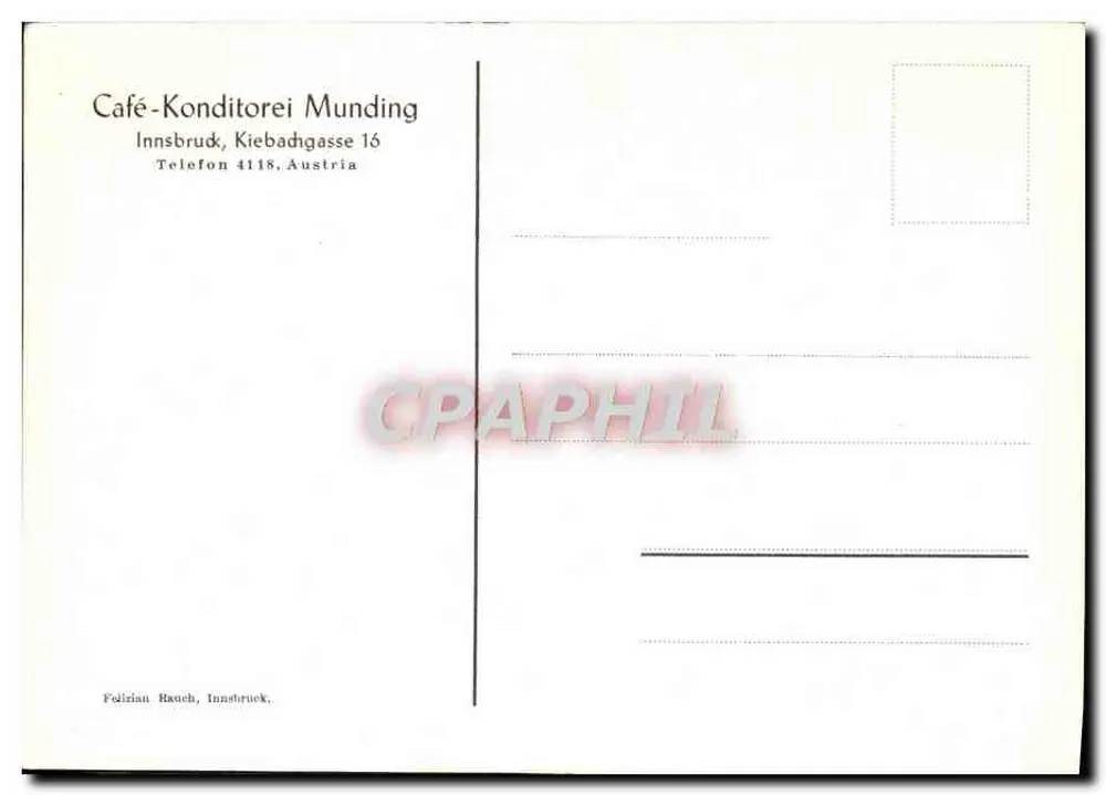 Café-Konditorei Munding — Innsbruck, Kiebadgasse 16 — Verlag nicht sichtbar - Rückseite