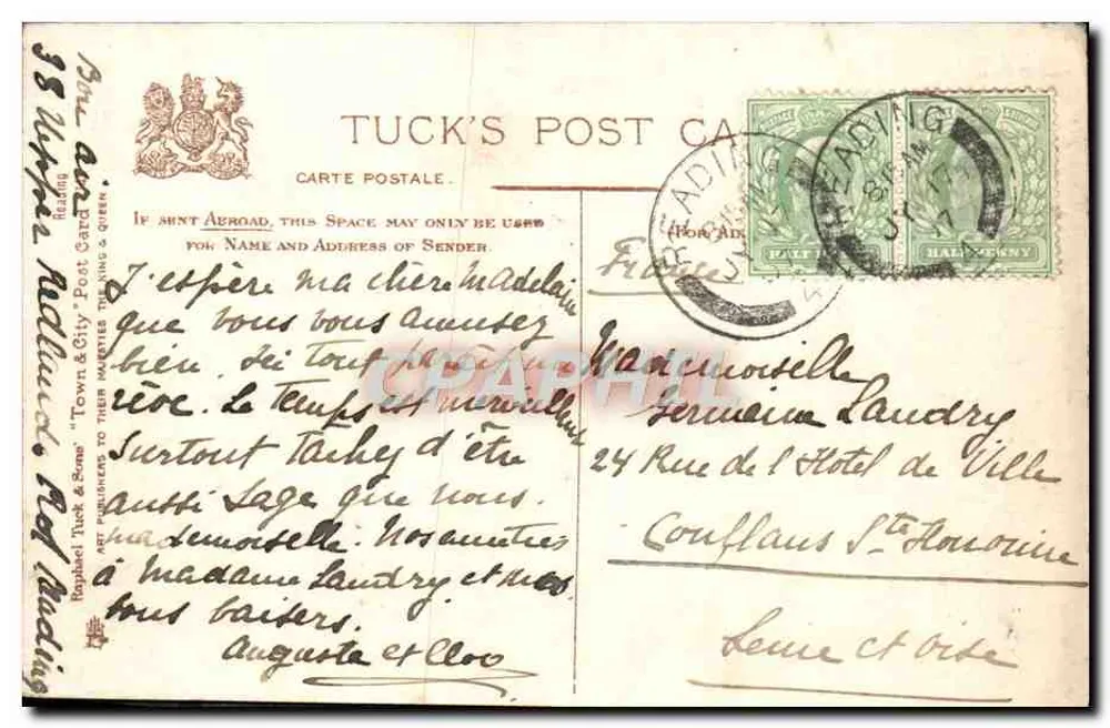 Reading. Forbury Gardens und Maiwand Memorial — Tuck's Post Card - Rückseite