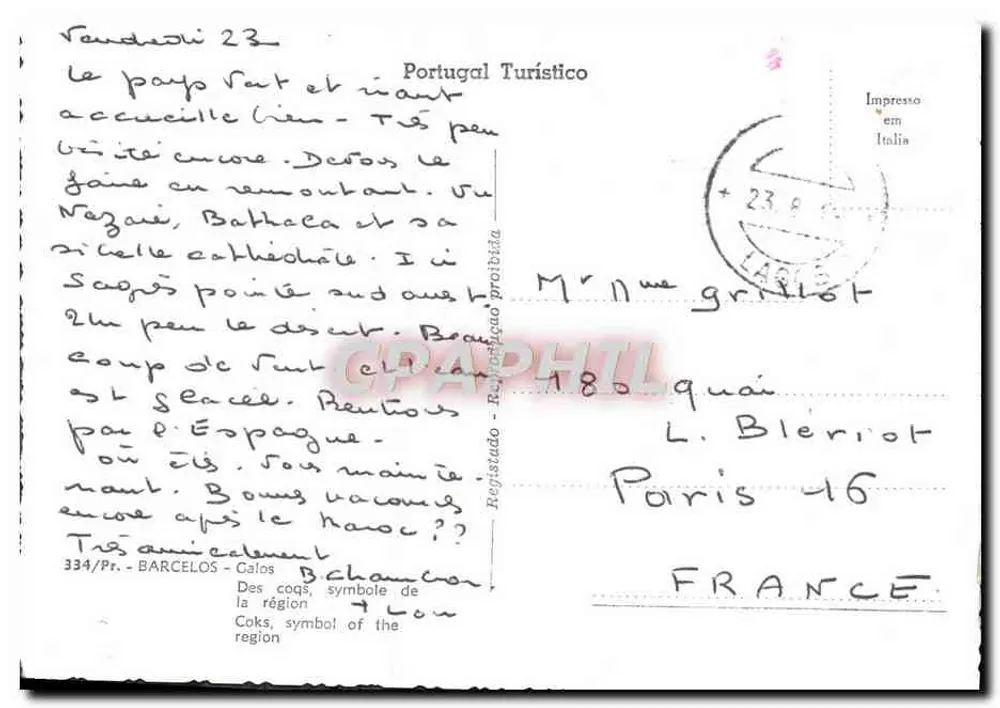Coqs de Galos — Symbol der Region — Portugal Turístico, Serie 334/Pt - Rückseite
