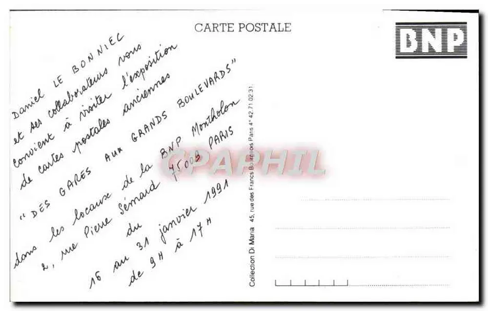 Paris - Praça Montholon — cena de parque com estátua e passeantes — editor desconhecido, número de série não visível - Verso