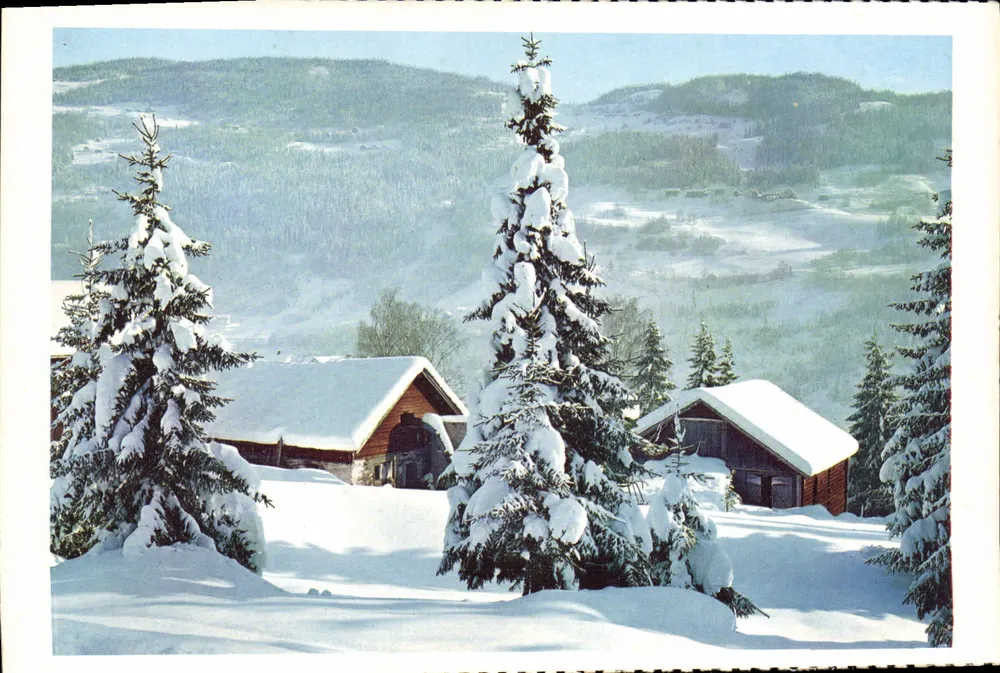 Zima w Tretten w Gudbrandsdalen — kolor naturalny — Wydawca B. Oppl AS, Kunntofding - Awers